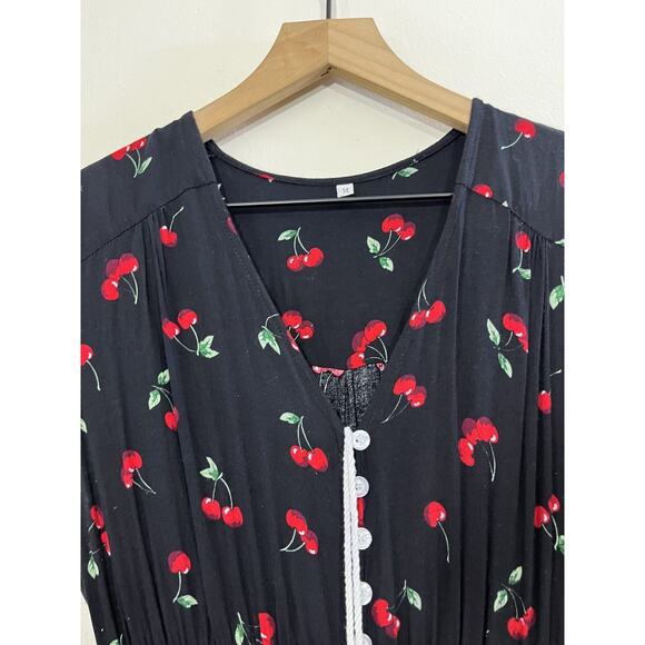 Cherries Cherry Girl Cottagecore Romantic Boho Maxi Dress Whimsigoth Y2K Pin Up - Picture 5 of 16